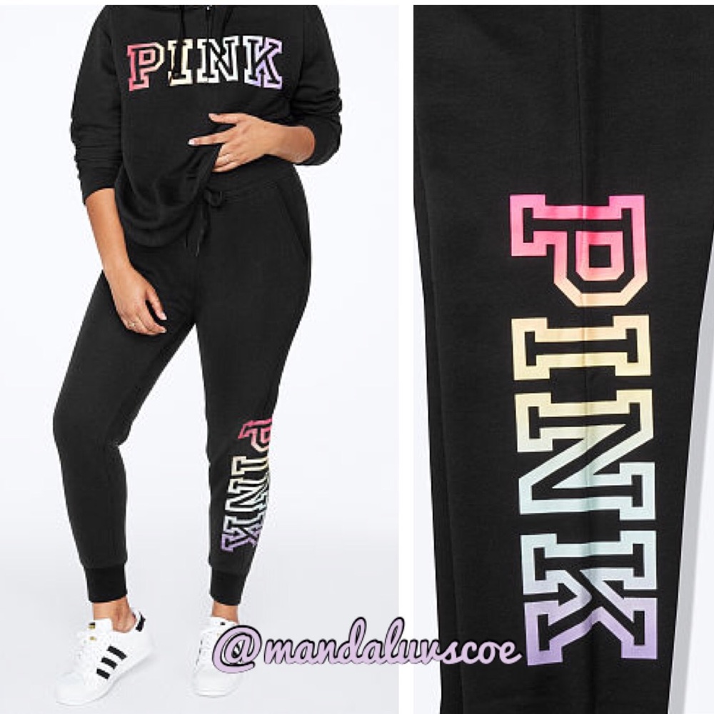 💗VS PINK BLACK RAINBOW OMBRÉ LOGO SKINNY JOGGERS